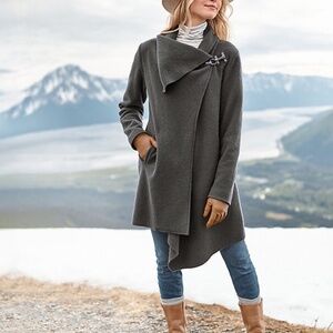 Garnet Hill, Asymmetrical Boiled Wool Coat, SIZE 16, Color Graphite Grey